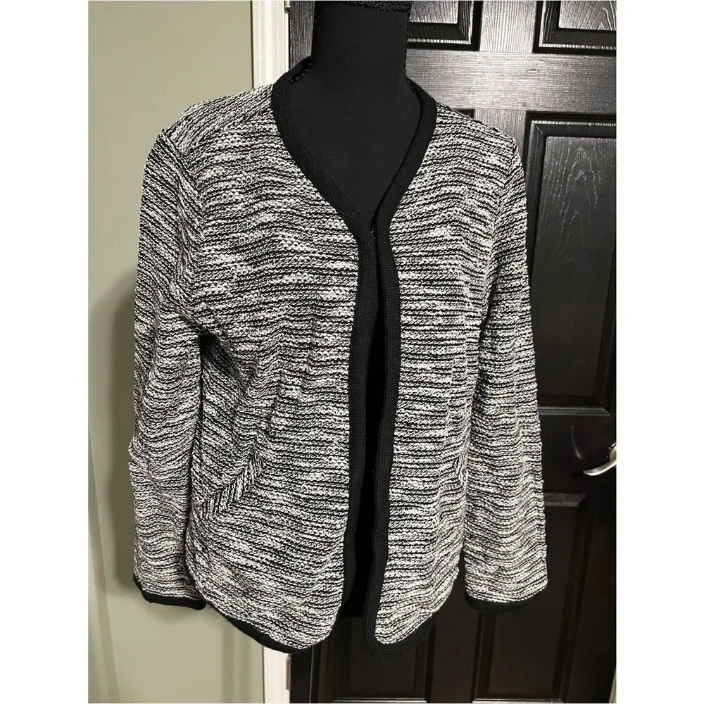 J. Crew Black and White Marled Open-Front Cardigan